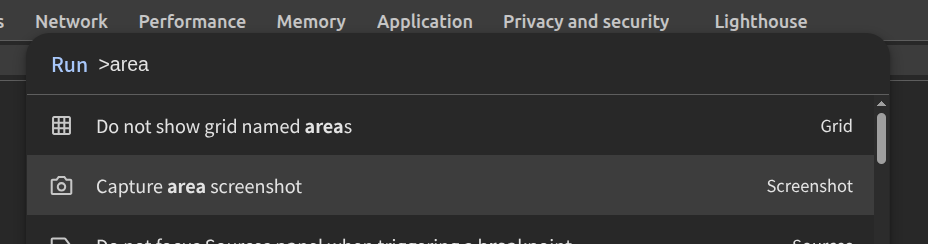 Chrome developer tools capture area screenshot