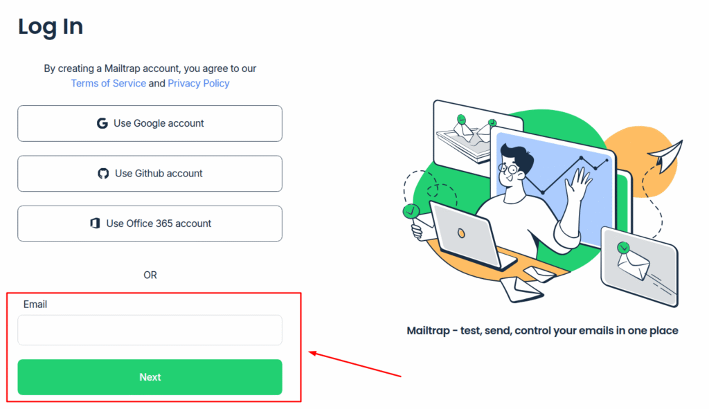 Mailtrap Login by email