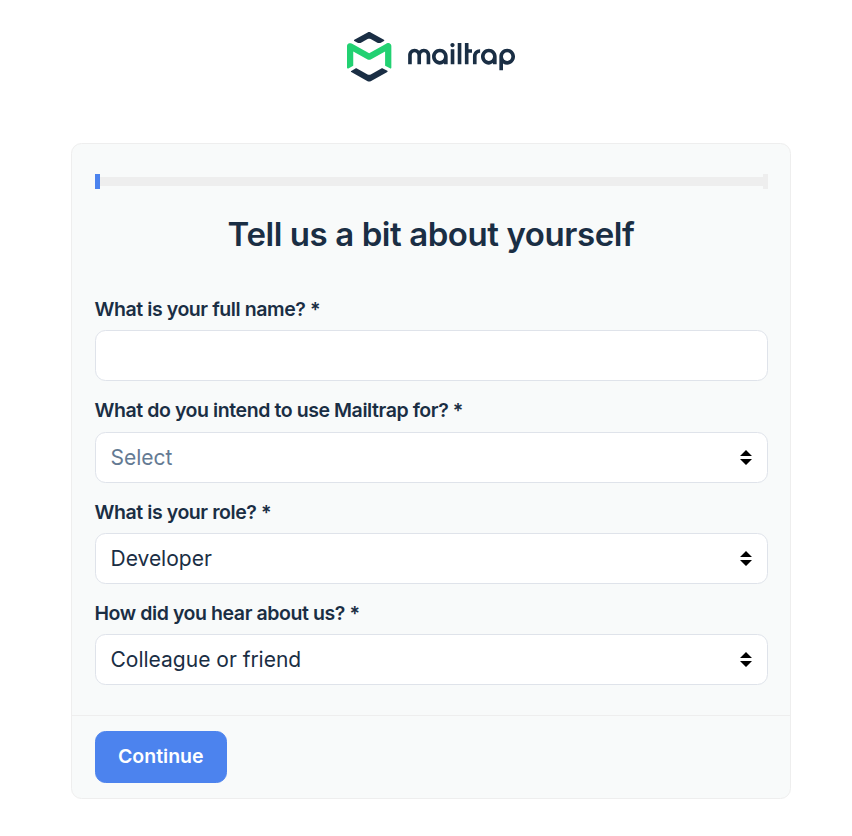 Mailtrap onboarding about yourself