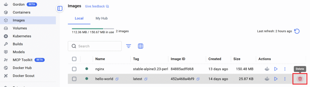 Docker Desktopイメージ削除
