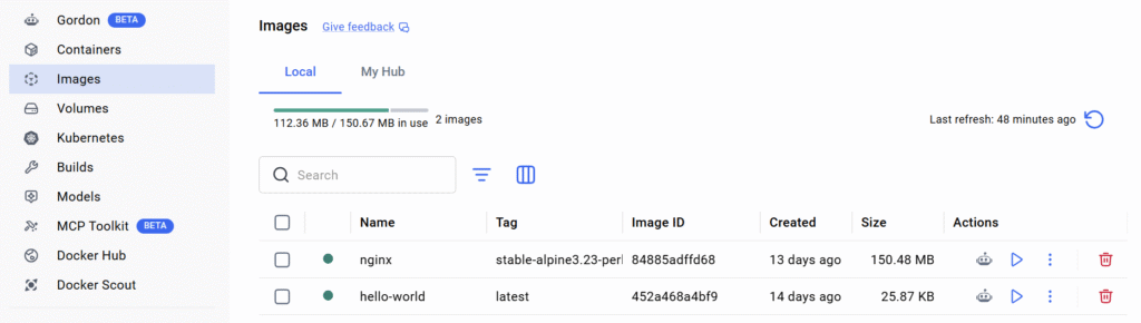 Docker Desktop Imagesメニュー