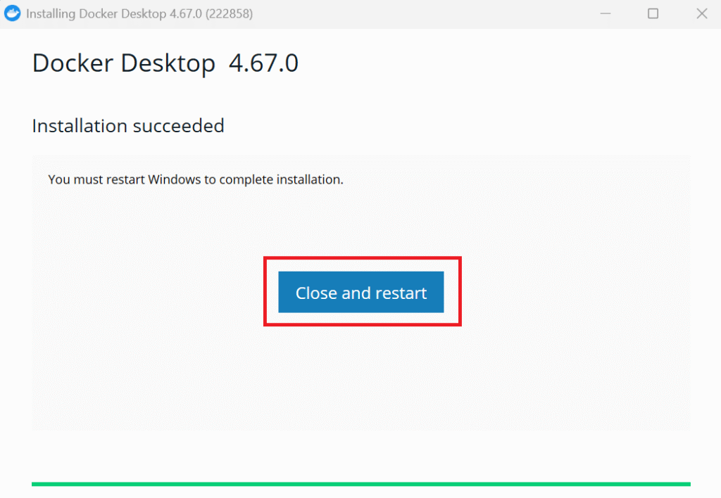 Docker Desktopインストール後の再起動