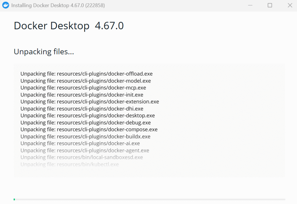 Docker DesktopインストーラUnpacking files