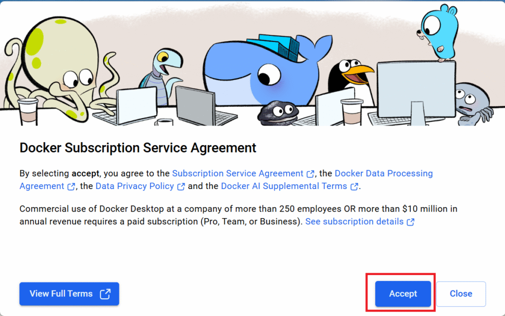 Docker Desktop利用規約同意