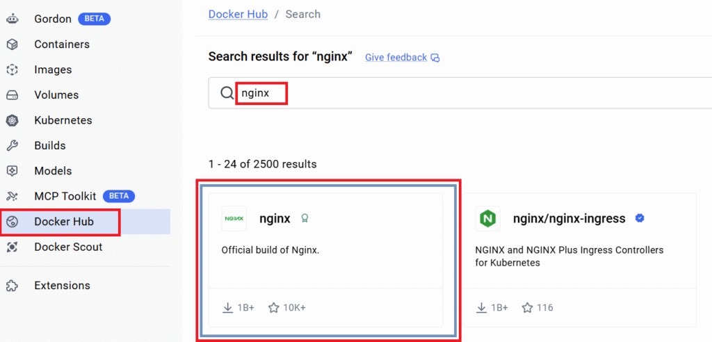 Docker Desktop Docker Hubメニュー