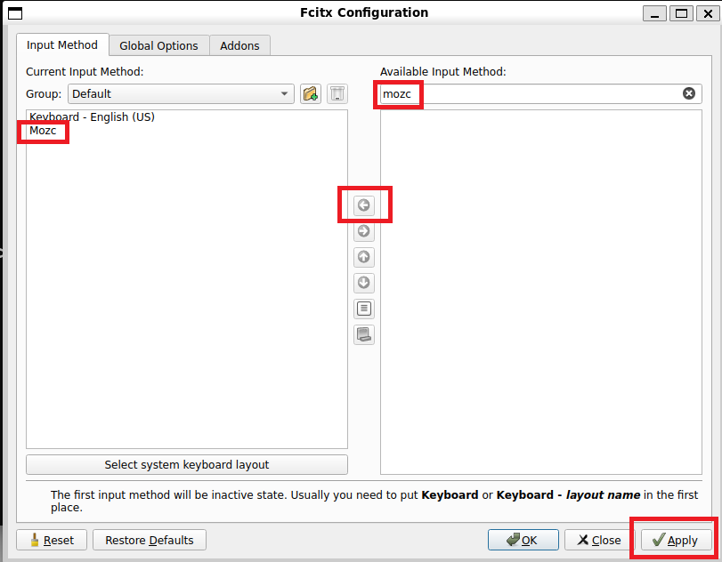 Fcitx Configuration画面