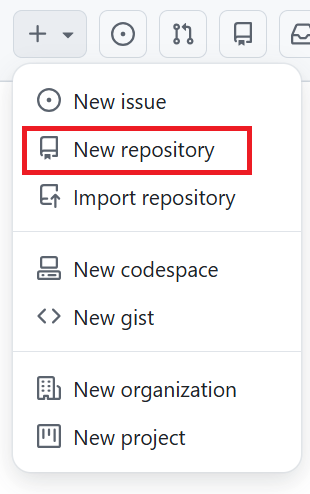 GitHub New repositoryメニュー