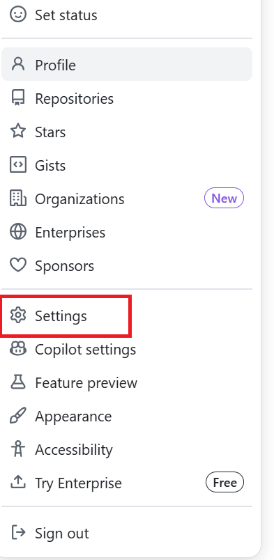GitHub Settingsメニュー