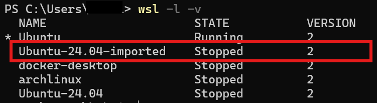 wsl importされたディストリビューション
