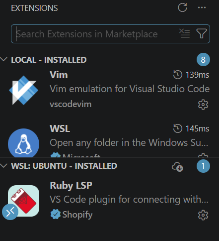 WSLにインストールされたVS Code 拡張機能