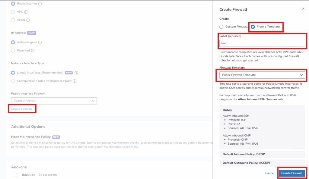 Linode create firewall