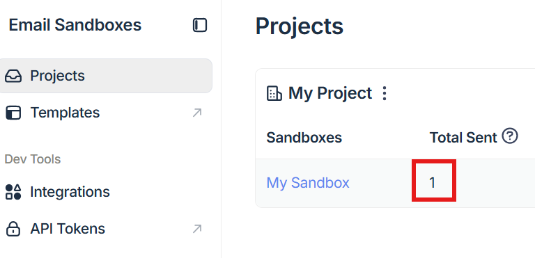 Mailtrap Sandbox email count