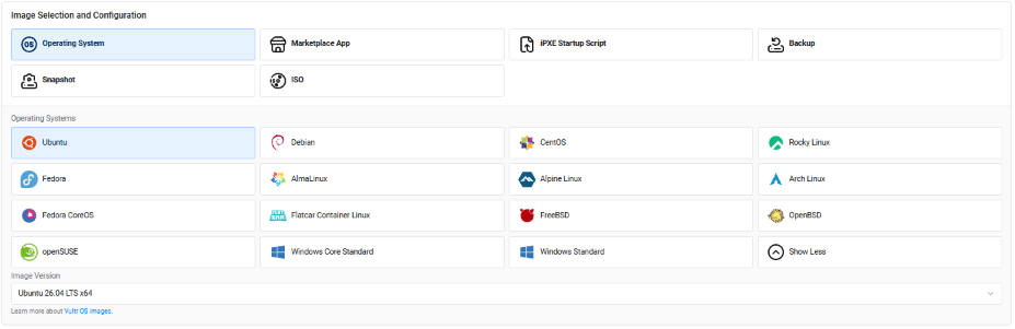 Vultr VPSのOS一覧
