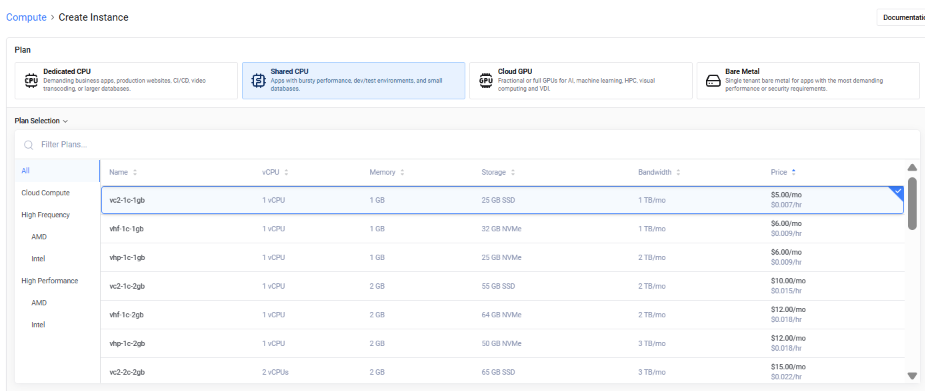 Vultr Shared CPUプランのVPS一覧